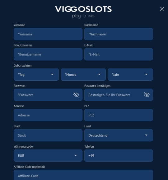 Viggoslots Registrierung Formular – Online Casino Konto erstellen in wenigen Schritten